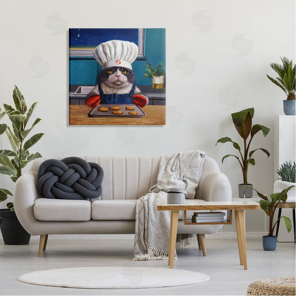 Stupell Industries Lucia Heffernan | Fresh Baked Fish Cookies Cat Chef Astrological Symbol Wall Art