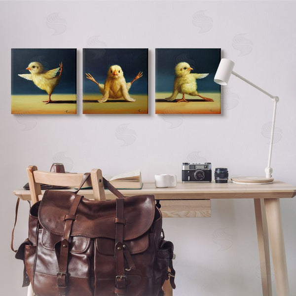 Stupell Industries Lucia Heffernan | Funny Yoga Chick Trio Farm Birds Stretching Poses Wall Art