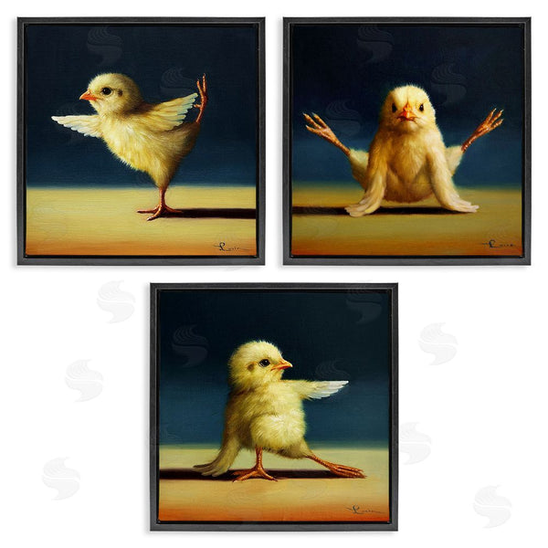 Stupell Industries Lucia Heffernan | Funny Yoga Chick Trio Farm Birds Stretching Poses Wall Art