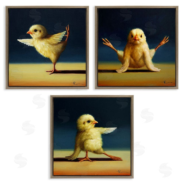 Stupell Industries Lucia Heffernan | Funny Yoga Chick Trio Farm Birds Stretching Poses Wall Art