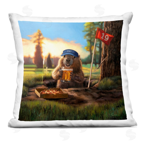 stupell industries Lucia Heffernan | Groundhog with Pizza & Beer Printed Throw Pillow