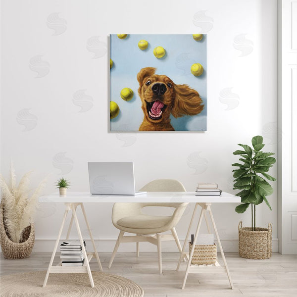 Stupell Industries Lucia Heffernan | Happy Smiling Pet Dog With Yellow Tennis Balls Wall Art