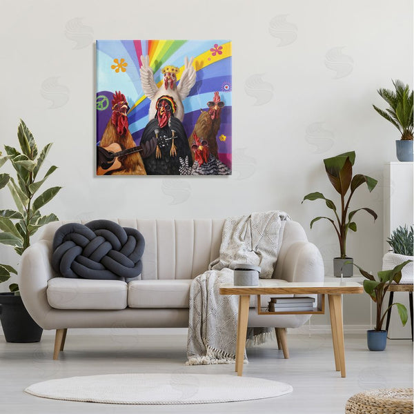 Stupell Industries Lucia Heffernan | Hippy Chicken Birds Singing Guitar Instrument Smoking Rainbows Wall Art