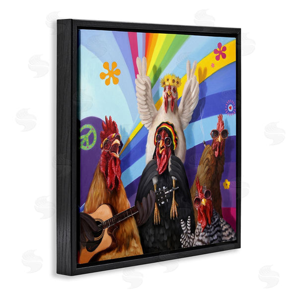Stupell Industries Lucia Heffernan | Hippy Chicken Birds Singing Guitar Instrument Smoking Rainbows Wall Art