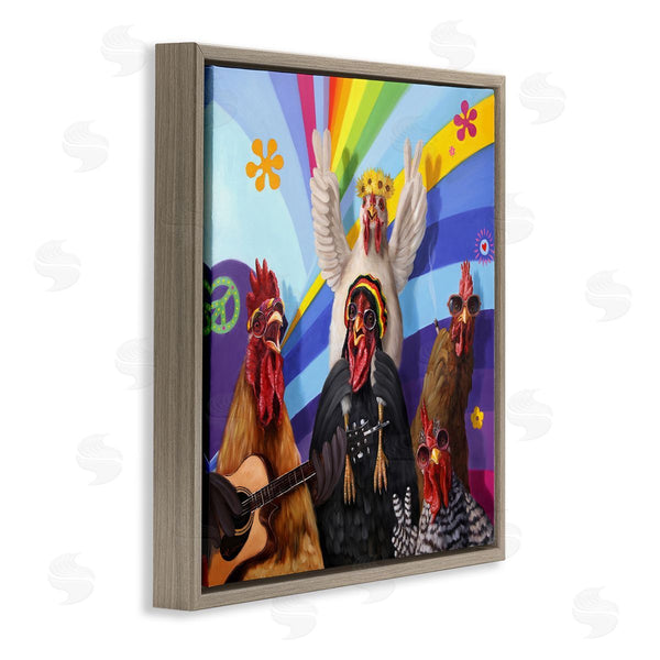 Stupell Industries Lucia Heffernan | Hippy Chicken Birds Singing Guitar Instrument Smoking Rainbows Wall Art