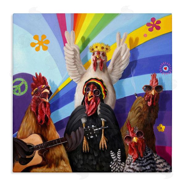 stupell industries Lucia Heffernan | Hippy Chicken Birds Singing Guitar Instrument Smoking Rainbows Wall Art