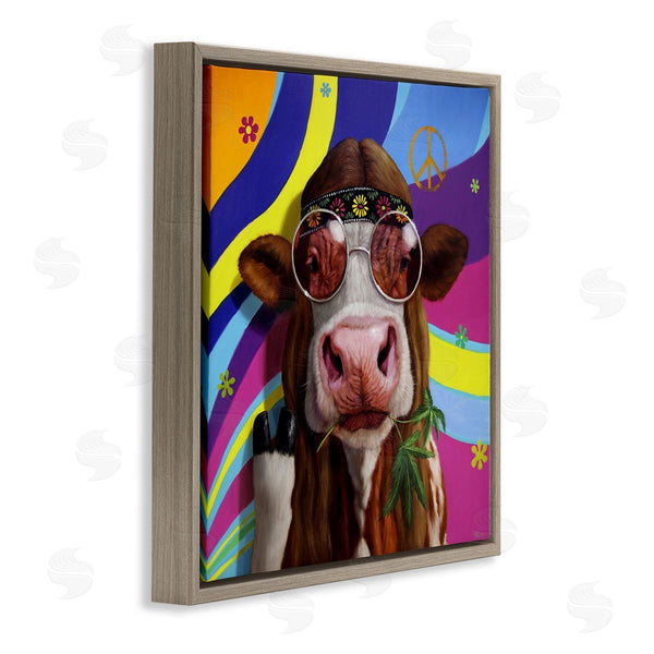 Stupell Industries Lucia Heffernan | Hippy Farm Cow Retro Groovy Stripes Peace Sign Wall Art