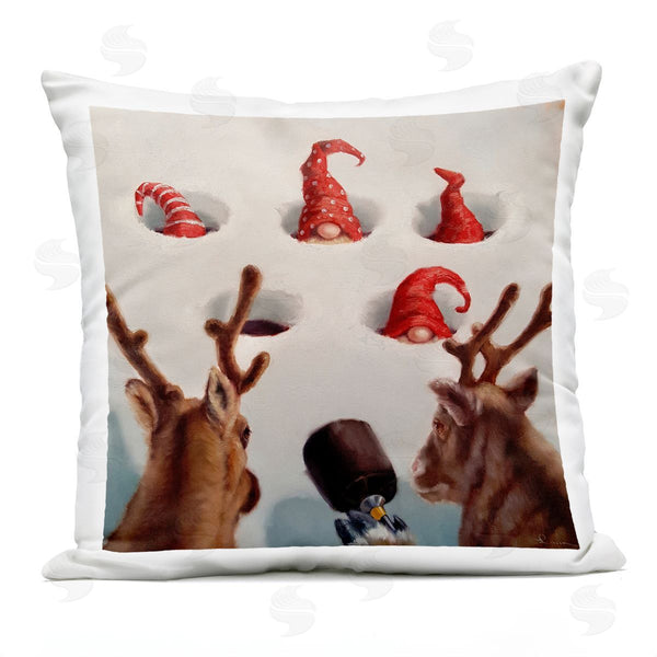 Stupell Industries Lucia Heffernan | Holiday Whack An Elf Christmas Reindeer Humor Printed Throw Pillow