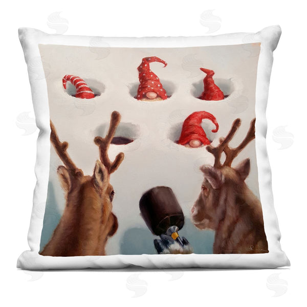 stupell industries Lucia Heffernan | Holiday Whack an Elf Christmas Reindeer Humor Printed Throw Pillow