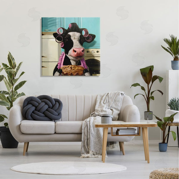Stupell Industries Lucia Heffernan | Kitchen Baking Cow Farm Animal Apron Hair Rolls Wall Art