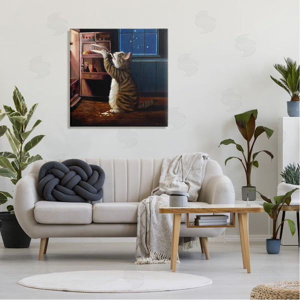 Stupell Industries Lucia Heffernan | Midnight Snack Cat Drinking Milk Kitchen Aquarius Symbol Wall Art