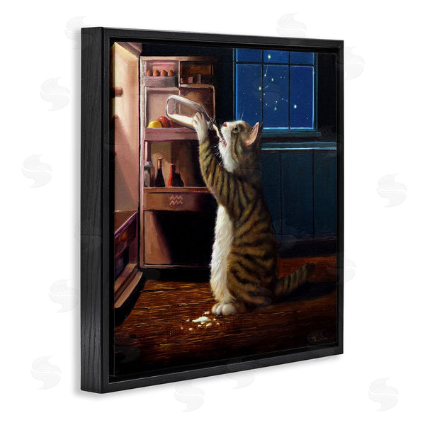 Stupell Industries Lucia Heffernan | Midnight Snack Cat Drinking Milk Kitchen Aquarius Symbol Wall Art