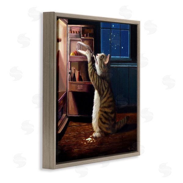 Stupell Industries Lucia Heffernan | Midnight Snack Cat Drinking Milk Kitchen Aquarius Symbol Wall Art