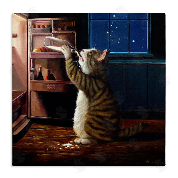stupell industries Lucia Heffernan | Midnight Snack Cat Drinking Milk Kitchen Aquarius Symbol Wall Art