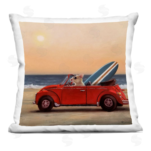 stupell industries Lucia Heffernan | Mouse Beach Cruise Surf and Sand Car Printed Throw Pillow