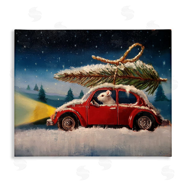 stupell industries Lucia Heffernan | Mouse Driving Snow Holiday Tree