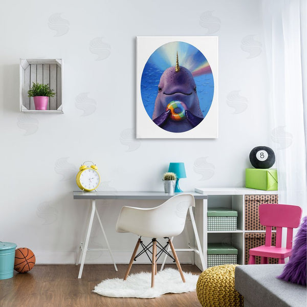 Stupell Industries Lucia Heffernan | Mystic Narwhal Holding Rainbow Donut Marine Mammal Wall Art