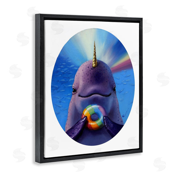 Stupell Industries Lucia Heffernan | Mystic Narwhal Holding Rainbow Donut Marine Mammal Wall Art