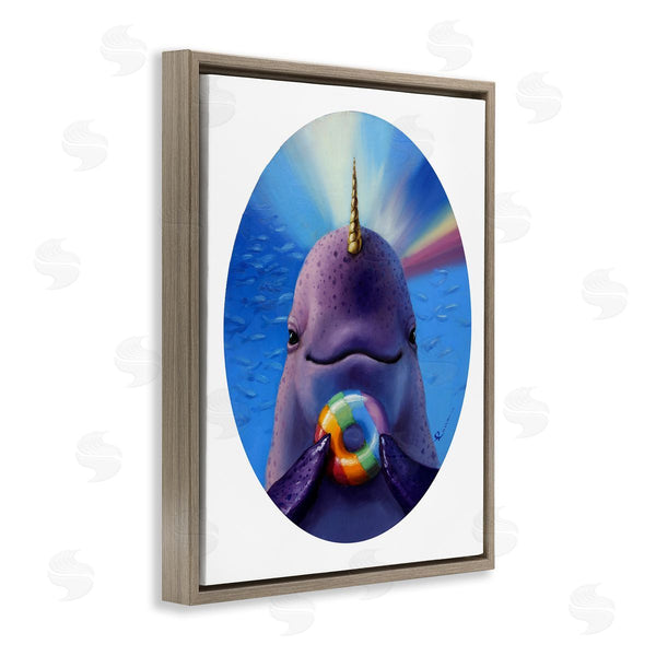 Stupell Industries Lucia Heffernan | Mystic Narwhal Holding Rainbow Donut Marine Mammal Wall Art