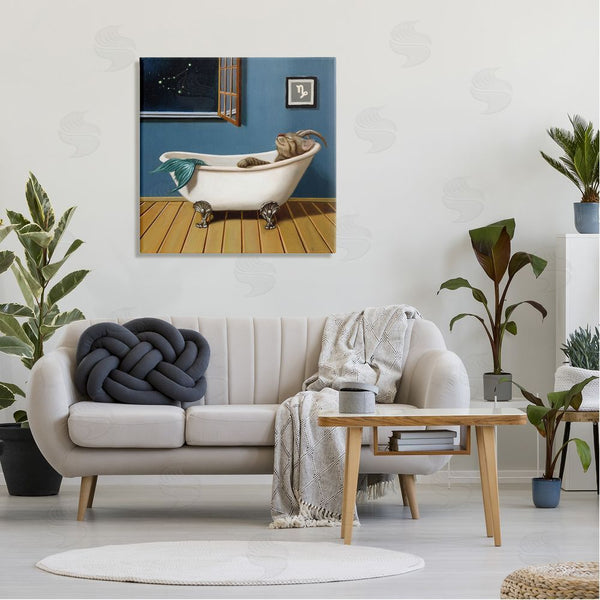 Stupell Industries Lucia Heffernan | Mystical Cat Mermaid Bath Capricorn Astrology Constellation Wall Art