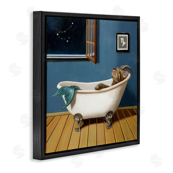 Stupell Industries Lucia Heffernan | Mystical Cat Mermaid Bath Capricorn Astrology Constellation Wall Art