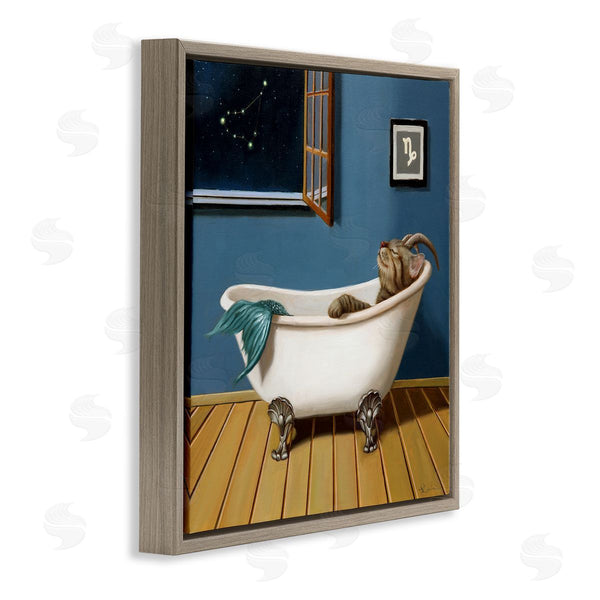 Stupell Industries Lucia Heffernan | Mystical Cat Mermaid Bath Capricorn Astrology Constellation Wall Art