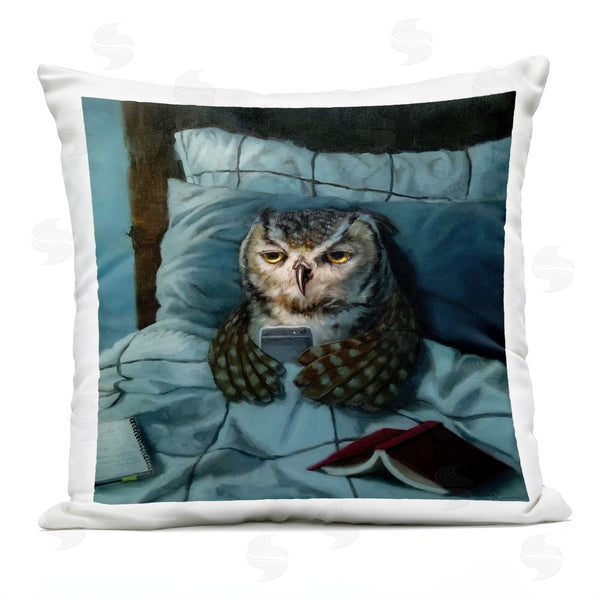 Stupell Industries Lucia Heffernan | Night Owl On Phone In Bed Funny Animal Printed Throw Pillow