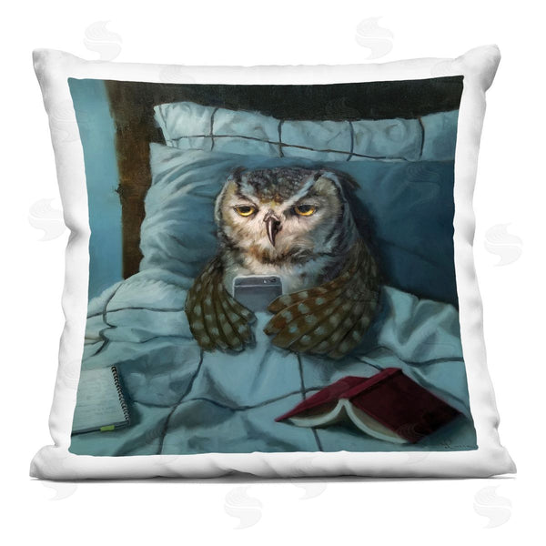 stupell industries Lucia Heffernan | Night Owl on Phone in Bed Funny Animal Printed Throw Pillow