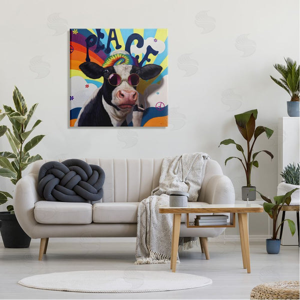 Stupell Industries Lucia Heffernan | Peace 70s Hippie Cow Wall Art