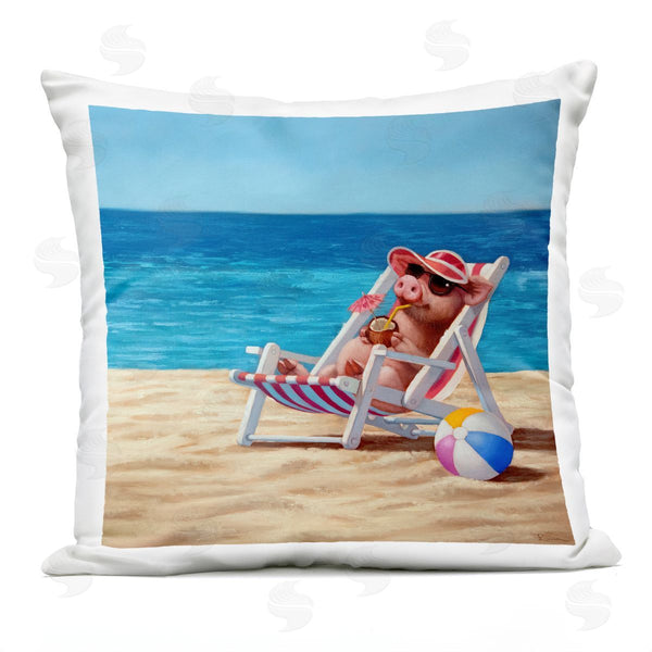 Stupell Industries Lucia Heffernan | Pig Unwinding On Summer Shore Printed Throw Pillow