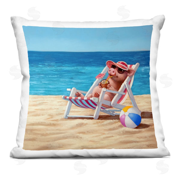stupell industries Lucia Heffernan | Pig Unwinding on Summer Shore Printed Throw Pillow