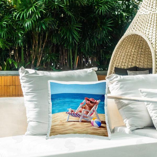 Stupell Industries Lucia Heffernan | Pig With Beach Cocktail Printed Throw Pillow