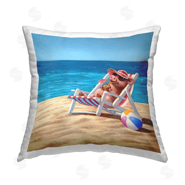 stupell industries Lucia Heffernan | Pig with Beach Cocktail Printed Throw Pillow