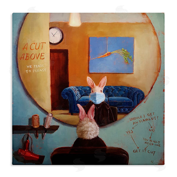 stupell industries Lucia Heffernan | Rabbit At Hair Salon Funny Blue Face Mask