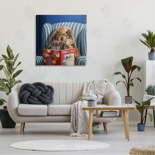 Stupell Industries Lucia Heffernan | Rabbit Family Reading Book Birds & Bees Armchair Wall Art