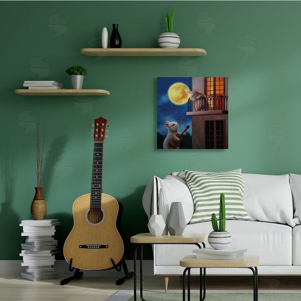 Stupell Industries Lucia Heffernan | Rabbit Serenading Bunny On Balcony Night Sky Wall Art