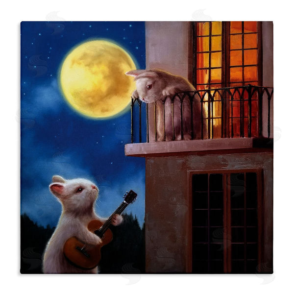 stupell industries Lucia Heffernan | Rabbit Serenading Bunny on Balcony Night Sky Wall Art
