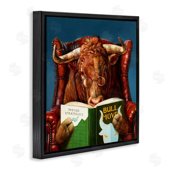 Stupell Industries Lucia Heffernan | Reading Longhorn Bull Red Sofa Animal Farm Literature Wall Art