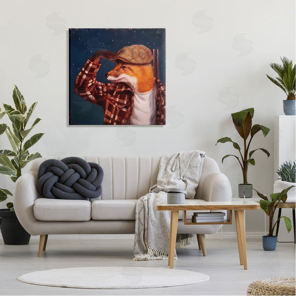 Stupell Industries Lucia Heffernan | Red Fox Tartan Plaid Fashion Cap Nighttime Sky Wall Art