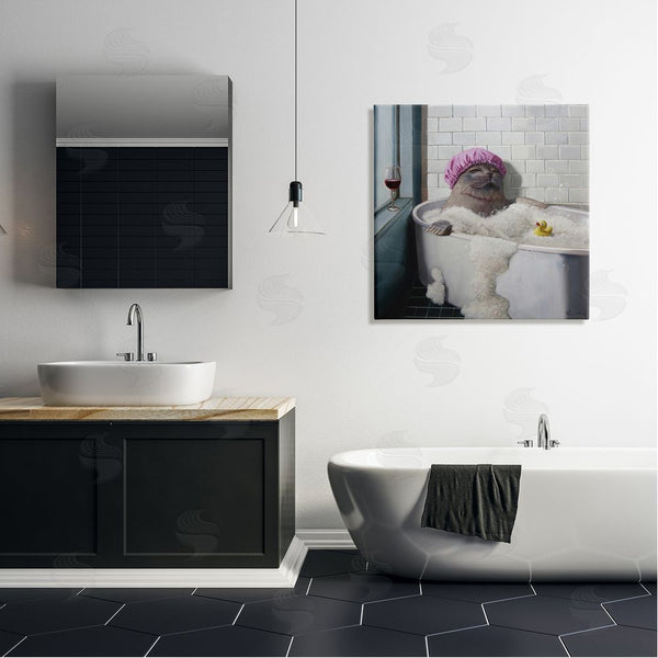 Stupell Industries Lucia Heffernan | Relaxing Seal Bathtub Wine Glass Wall Art