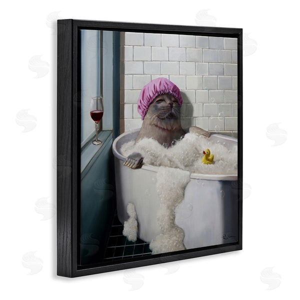 Stupell Industries Lucia Heffernan | Relaxing Seal Bathtub Wine Glass Wall Art