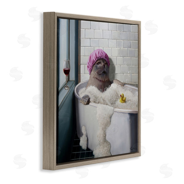 Stupell Industries Lucia Heffernan | Relaxing Seal Bathtub Wine Glass Wall Art
