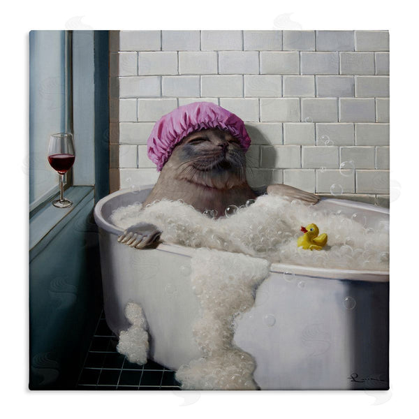 stupell industries Lucia Heffernan | Relaxing Seal Bathtub Wine Glass Wall Art