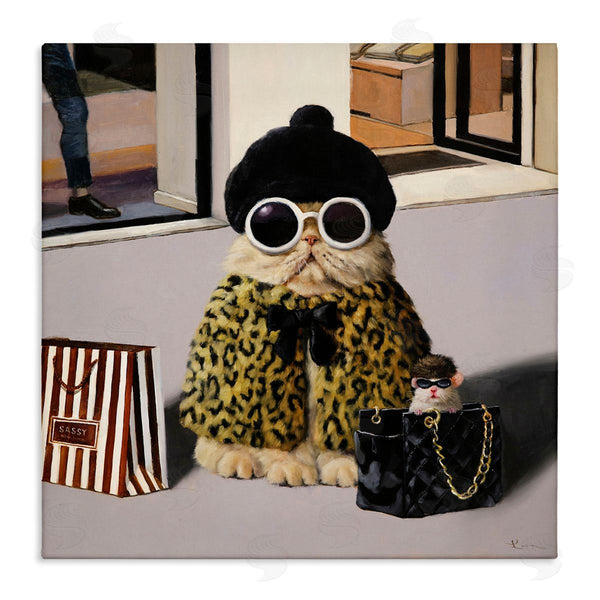 stupell industries Lucia Heffernan | Sassy Glam Cat Designer Fashion Couture Handbag Wall Art