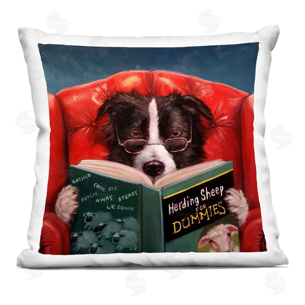 stupell industries Lucia Heffernan | Sheep Dog Reading Printed Throw Pillow