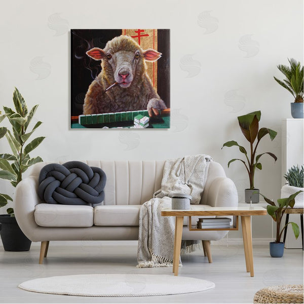 Stupell Industries Lucia Heffernan | Sheep Playing Mahjong Tile Game Smoking Animal Wall Art