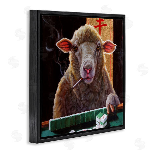 Stupell Industries Lucia Heffernan | Sheep Playing Mahjong Tile Game Smoking Animal Wall Art