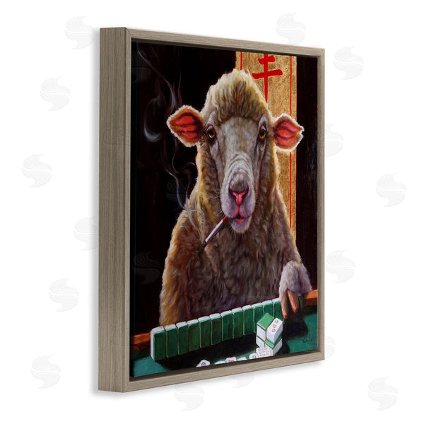 Stupell Industries Lucia Heffernan | Sheep Playing Mahjong Tile Game Smoking Animal Wall Art