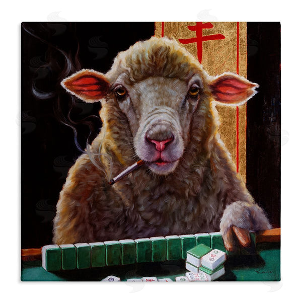 stupell industries Lucia Heffernan | Sheep Playing Mahjong Tile Game Smoking Animal Wall Art