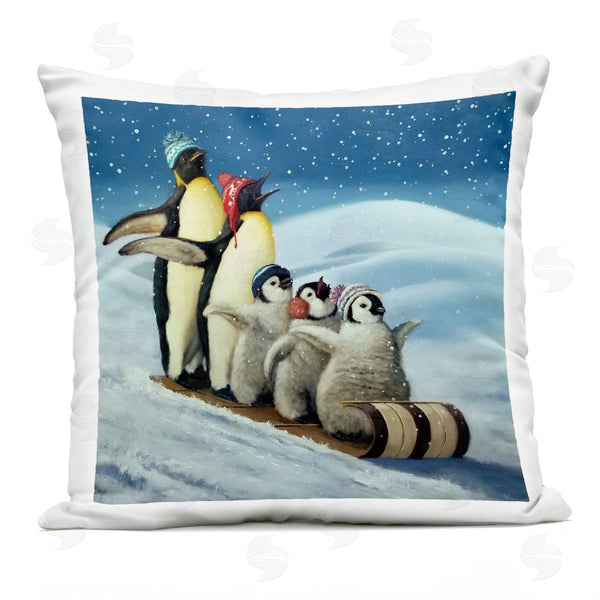 Stupell Industries Lucia Heffernan | Sleigh Ride Snowy Penguins Printed Throw Pillow